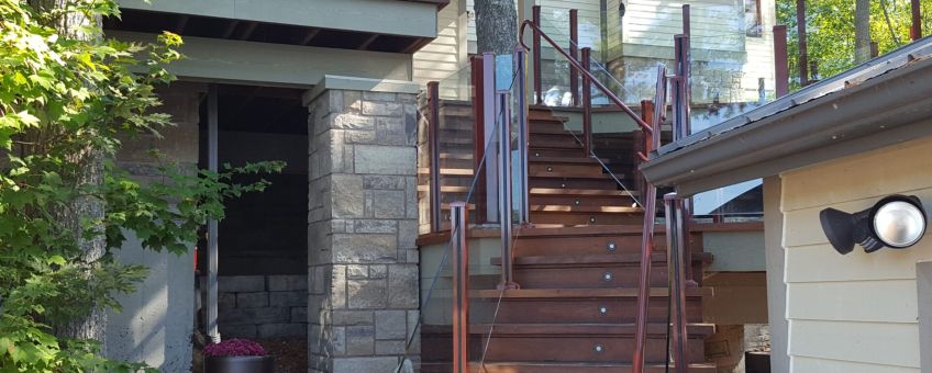 Staircase with pipe handrails